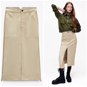 Zara cargo midi straight Skirt front slit